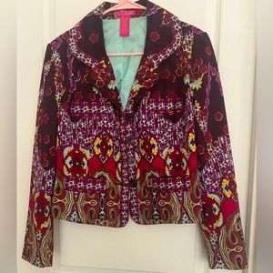 THALIA SODI Lightweight Cropped Statement Blazer Mod Purple Baroque Floral